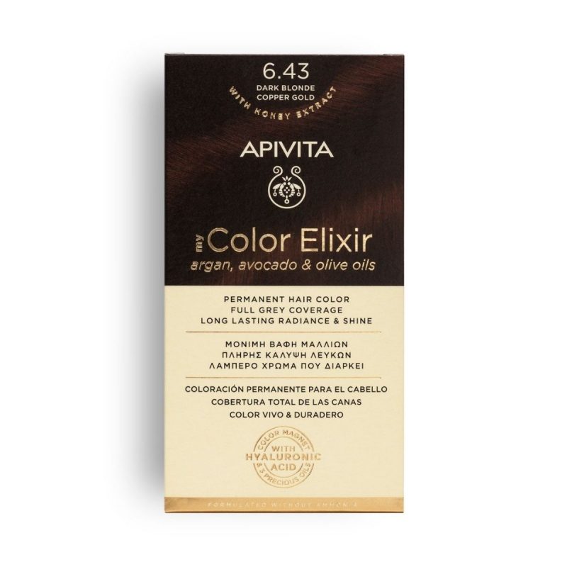 La vita pharmacy georgia constantinou limassol Cyprus product Apivita My Color Elixir 6.43 Dark Blonde Copper Gold Permanent Hair Color 50ml