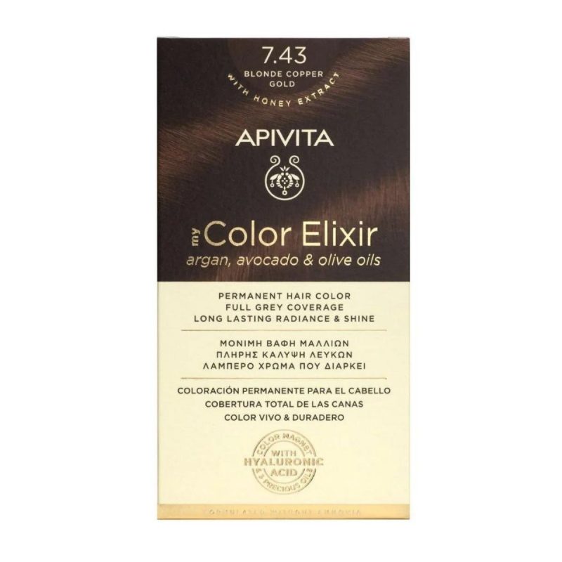 La vita pharmacy georgia constantinou limassol Cyprus product Apivita My Color Elixir 7.43 Blonde Copper Gold Permanent Hair Color 50ml